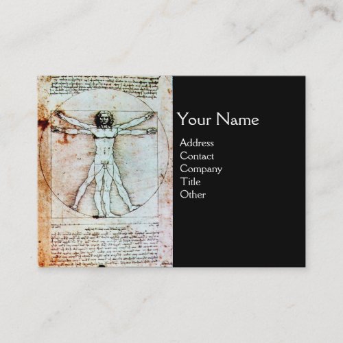 THE VITRUVIAN MAN  Antique Black Brown Parchment Business Card