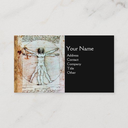 Customizable THE VITRUVIAN MAN , Antique Black Brown Parchment Business Card