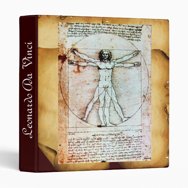 THE VITRUVIAN MAN , Antique Brown Parchment 3 Ring Binder (Front/Spine)