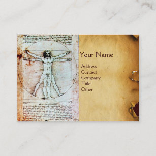 THE VITRUVIAN MAN , Antique Brown Parchment Business Card