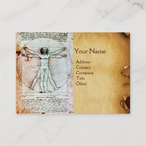 THE VITRUVIAN MAN  Antique Brown Parchment Business Card