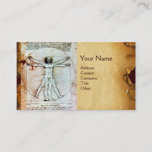 THE VITRUVIAN MAN  Antique Brown Parchment Business Card