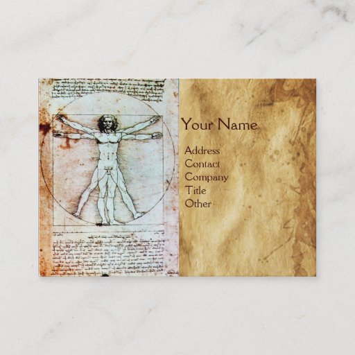 Customizable THE VITRUVIAN MAN , Antique Brown Parchment Business Card Template
