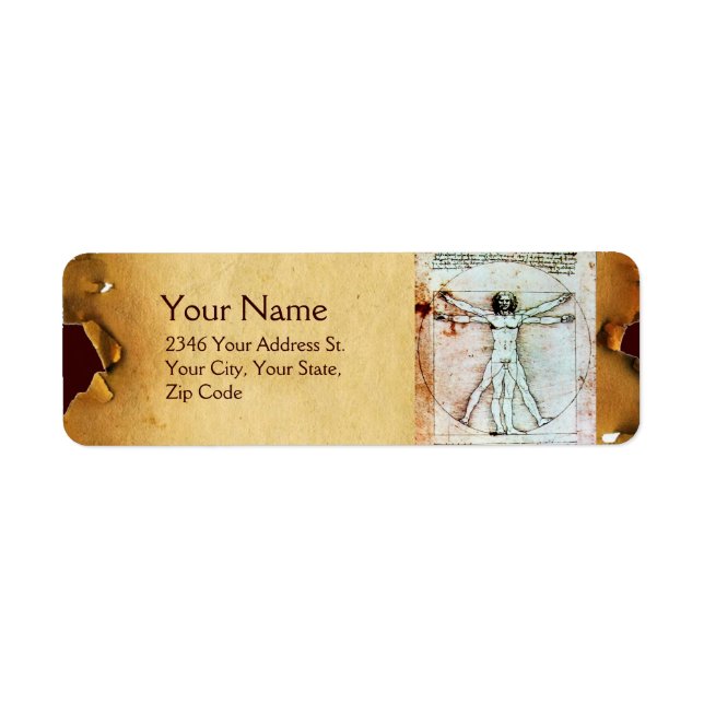 THE VITRUVIAN MAN , Antique Brown Parchment Label (Front)