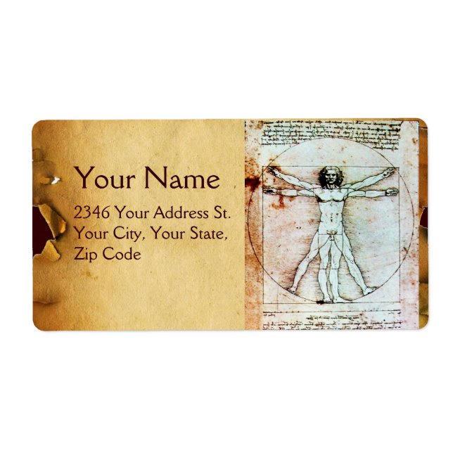THE VITRUVIAN MAN , Antique Brown Parchment Label (Front)