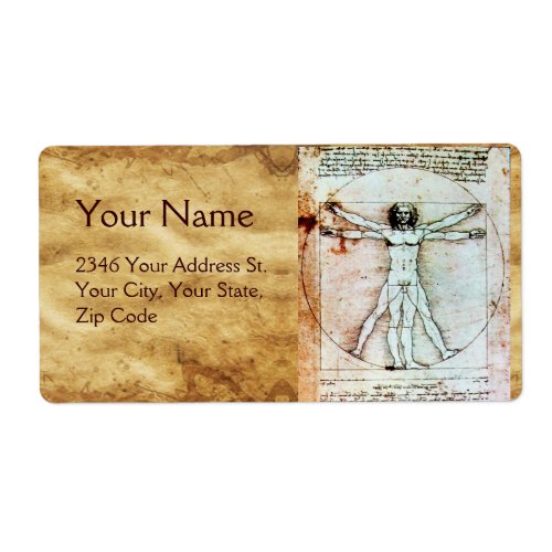 THE VITRUVIAN MAN  Antique Brown Parchment Label