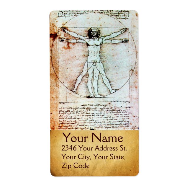 THE VITRUVIAN MAN , Antique Brown Parchment Label (Front)