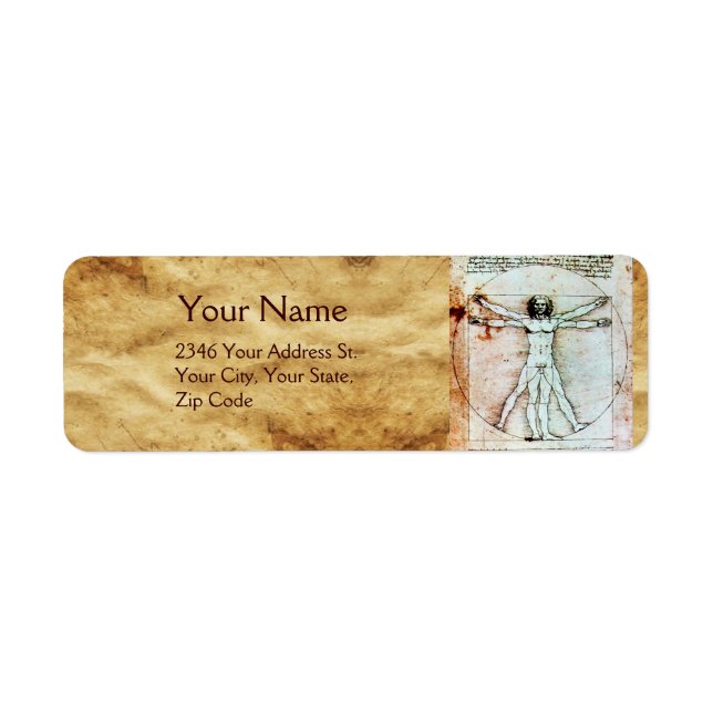 THE VITRUVIAN MAN , Antique Brown Parchment Label (Front)
