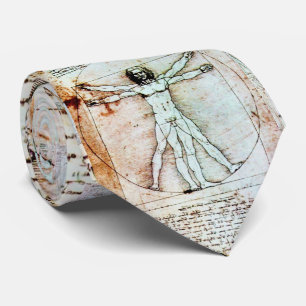 THE VITRUVIAN MAN , Antique Brown Parchment Neck Tie