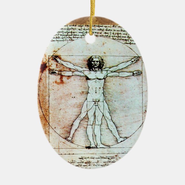 THE VITRUVIAN MAN Antique Parchment Ceramic Ornament (Front)
