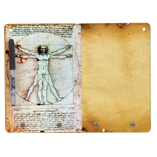 THE VITRUVIAN MAN Antique Parchment Dry Erase Board With Keychain Holder