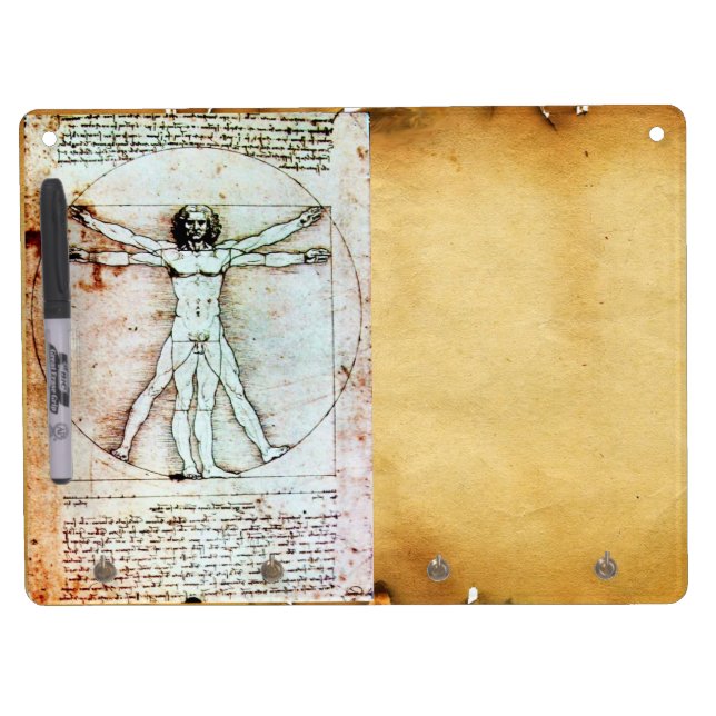 THE VITRUVIAN MAN Antique Parchment Dry Erase Board With Keychain Holder (Front)