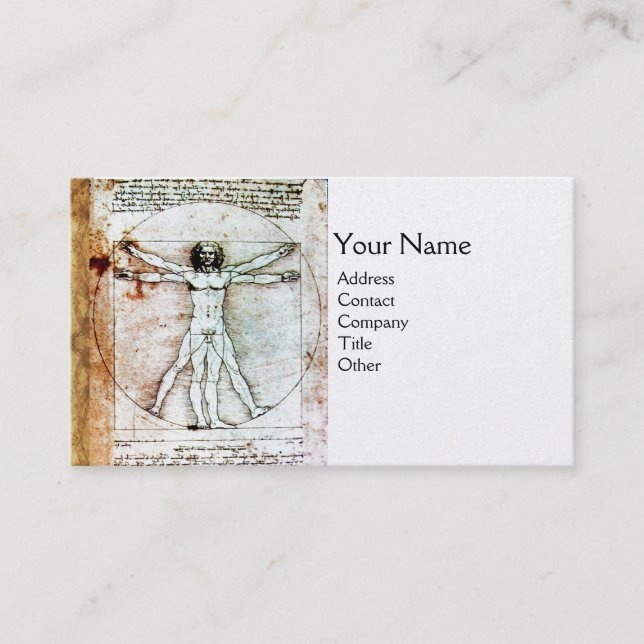 THE VITRUVIAN MAN ,Antique Parchment gold metallic Business Card (Front)