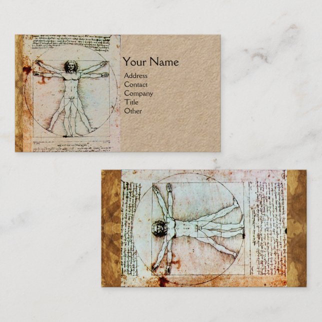 THE VITRUVIAN MAN  Antique Parchment Kraft Business Card (Front/Back)