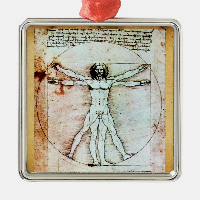 THE VITRUVIAN MAN Antique Parchment Metal Ornament (Front)