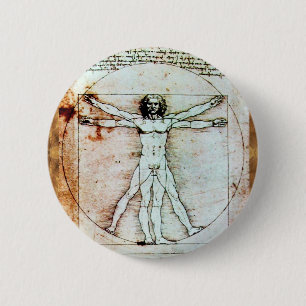 THE VITRUVIAN MAN Antique Parchment Pinback Button
