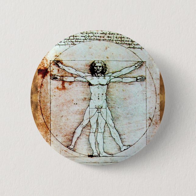 THE VITRUVIAN MAN  Antique  Parchment Pinback Button (Front)