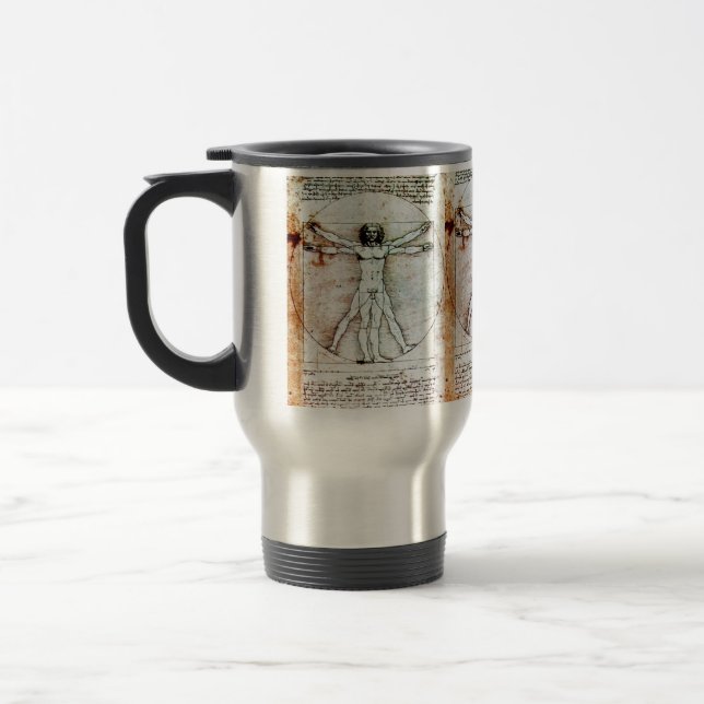 THE VITRUVIAN MAN Antique Parchment Travel Mug (Left)