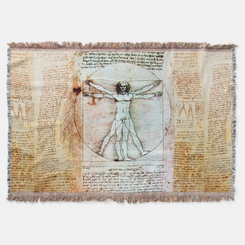 THE VITRUVIAN MAN by Leonardo Antique Parchment Throw Blanket
