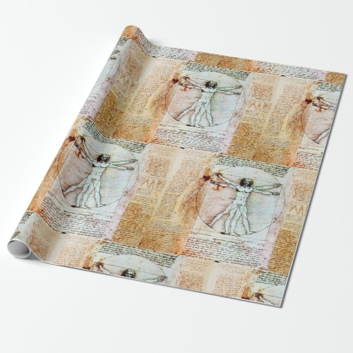 THE VITRUVIAN MAN by Leonardo Antique Parchment Wrapping Paper