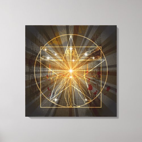 The Vitruvian Man In Pentagram Canvas Print