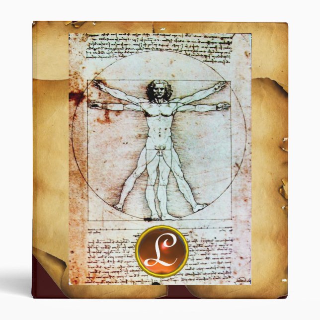 THE VITRUVIAN MAN Monogram ,Parchment Gem stone Binder (Front)