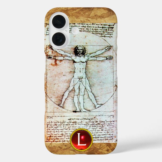 THE VITRUVIAN MAN ,Monogram Red Ruby, Brown Case-Mate iPhone Case (Back)