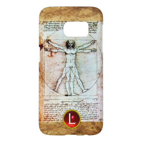 THE VITRUVIAN MAN Monogram Red Ruby Brown Samsung Galaxy S7 Case