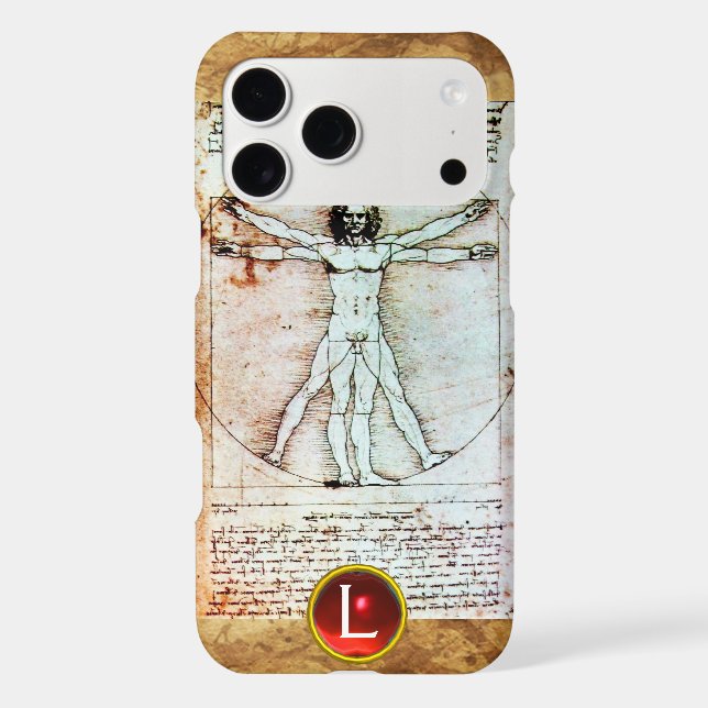 THE VITRUVIAN MAN ,Monogram Red Ruby, Brown Iphone Case (Back)