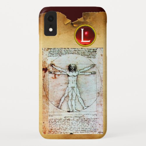 THE VITRUVIAN MAN  Parchment Red Ruby Monogram iPhone XR Case