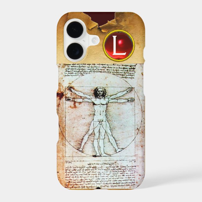 THE VITRUVIAN MAN  Parchment Red Ruby Monogram Iphone Case (Back)