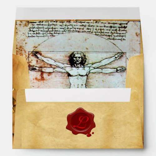 THE VITRUVIAN MAN RED WAX SEAL MONOGRAM PARCHMENT ENVELOPE