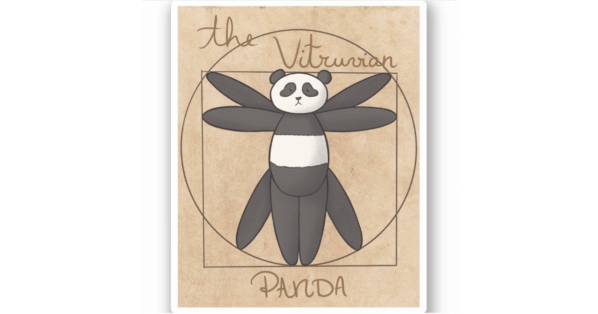 The Vitruvian Panda Da Vinci Funny Illustration Sticker | Zazzle