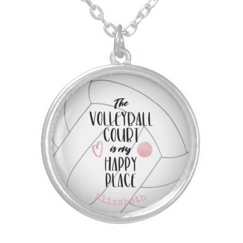 The volleyball court is my happy place girly Silver Plated Necklace