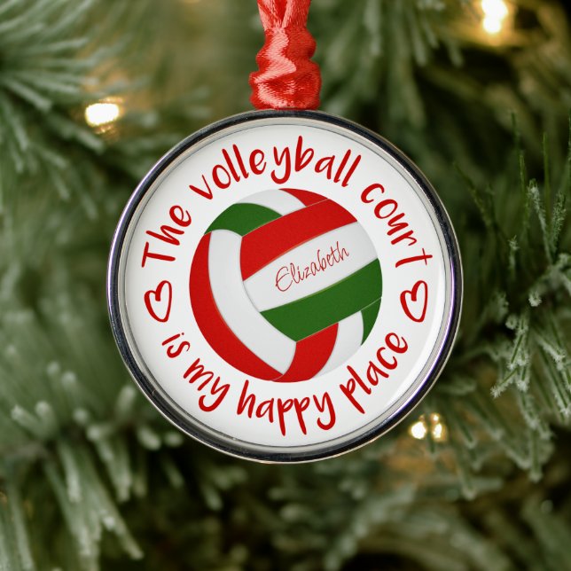 the volleyball court is my happy place metal ornament (Tree)