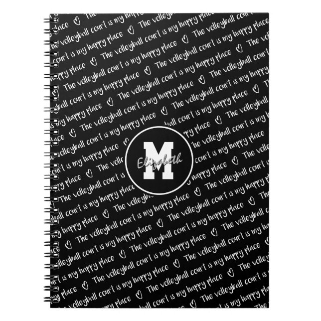 The volleyball court is my happy place monogrammed notebook (Front)