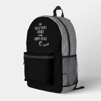 The volleyball court is my happy place printed backpack