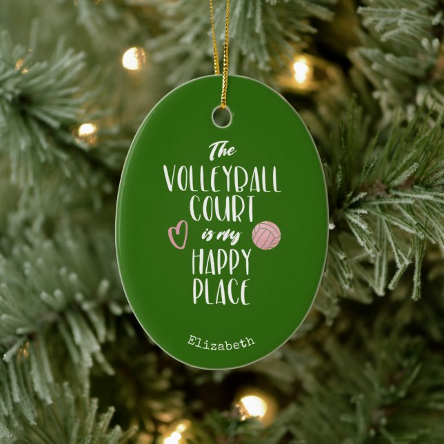 The volleyball court my happy place personalized ceramic ornament (Tree)