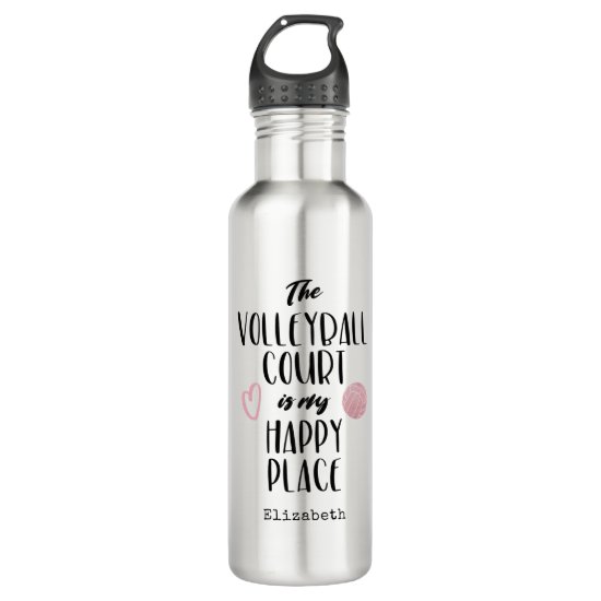 The volleyball court my happy place personalized stainless steel water bottle