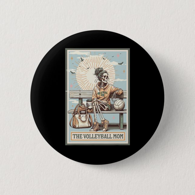 The Volleyll Mom Skeleton Tarot Card Game Day Moth Button (Front)