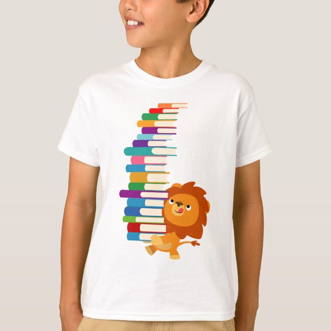The Voracious Reader (Cartoon Lion) Kids T-Shirt (Front)