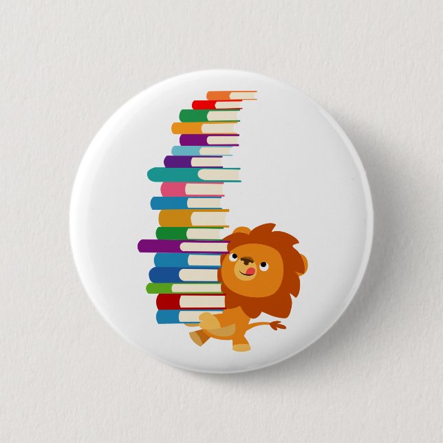 The Voracious Reader (Cute Cartoon Lion) Button (Front)