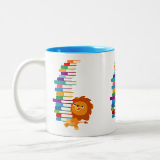 The Voracious Reader (Cute Cartoon Lion) Two-Tone Coffee Mug