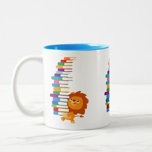 The Voracious Reader (Cute Cartoon Lion) Two-Tone Coffee Mug (Left)
