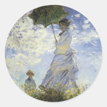 The Walk  Lady With A Parasol Classic Round Sticker by SunshineDazzle at Zazzle
