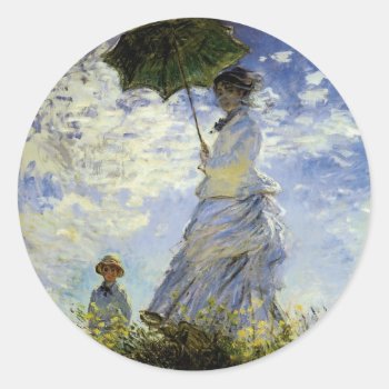 The Walk  Lady With A Parasol Classic Round Sticker by SunshineDazzle at Zazzle