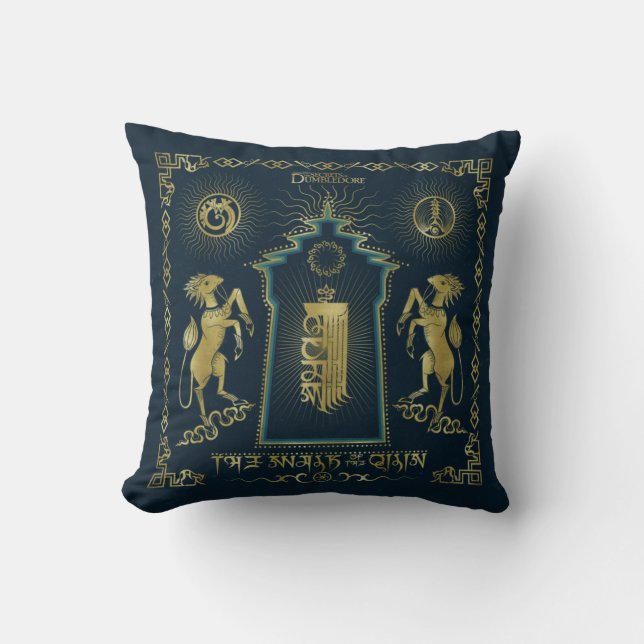 The Walk of The Qilin Golden Tower Tapestry Throw Pillow (Front)