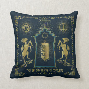 The Walk of The Qilin Golden Tower Tapestry Throw Pillow