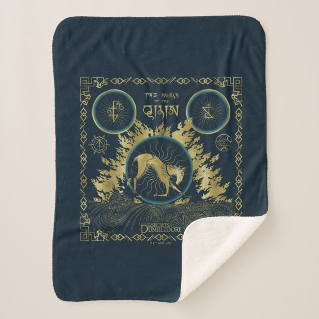 The Walk of the Qilin Golden Water Tapestry Sherpa Blanket (Front)