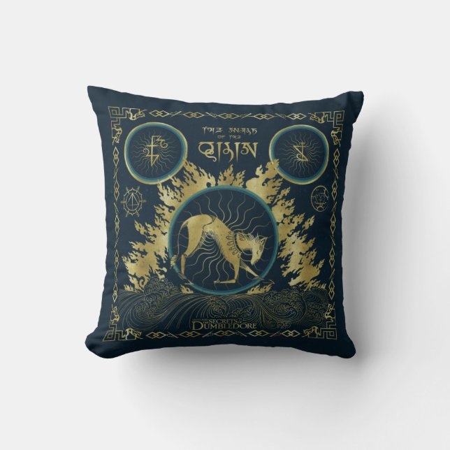 The Walk of the Qilin Golden Water Tapestry Throw Pillow (Front)